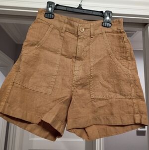 Enza Costa Size 1 (Small) High Waisted Tan Linen Buttoned Shorts USA New